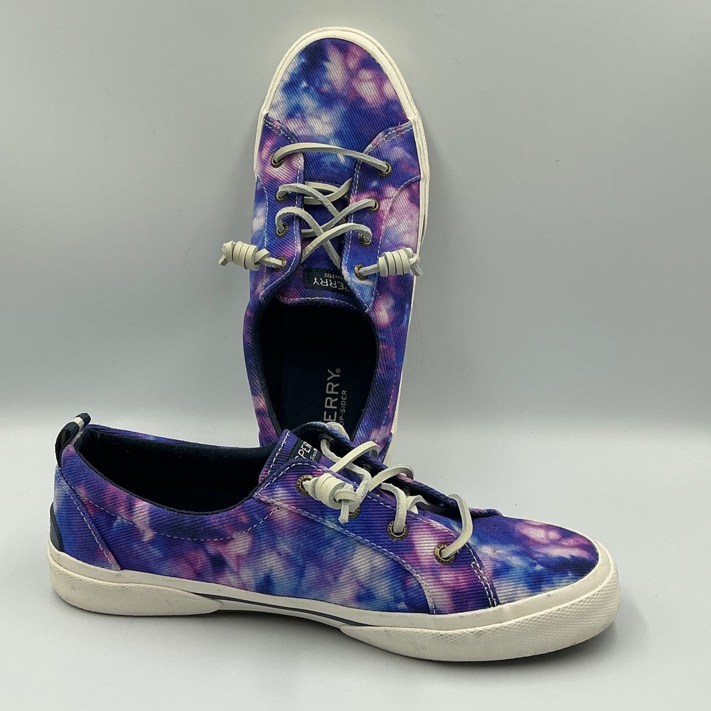 Sperry Sneaker Crest Vibe 8.5 Purple Blue Tie Dye Slip On Canvas STS86887